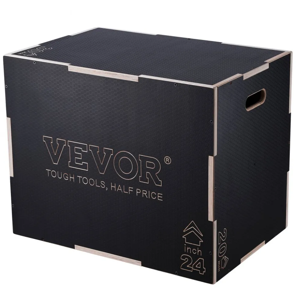 VEVOR 3 in 1 Plyometric Jump Box, 30/24/20 Inch Wooden Plyo Box, Platform & Jumping Agility Box, Anti-Slip Fitness Exercise Step Up Box for Home Gym Training, Conditioning Strength Training, Black