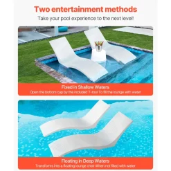 VEVOR In-Pool Lounge Chairs, Set of 2 Chaise Lounger, Inside Pool Lounge Chairs for up to 5" Water Depths, Fixed in Pools & Floating on Water, Suitable for All Pool Types, Poolside & Sun Deck Tanning