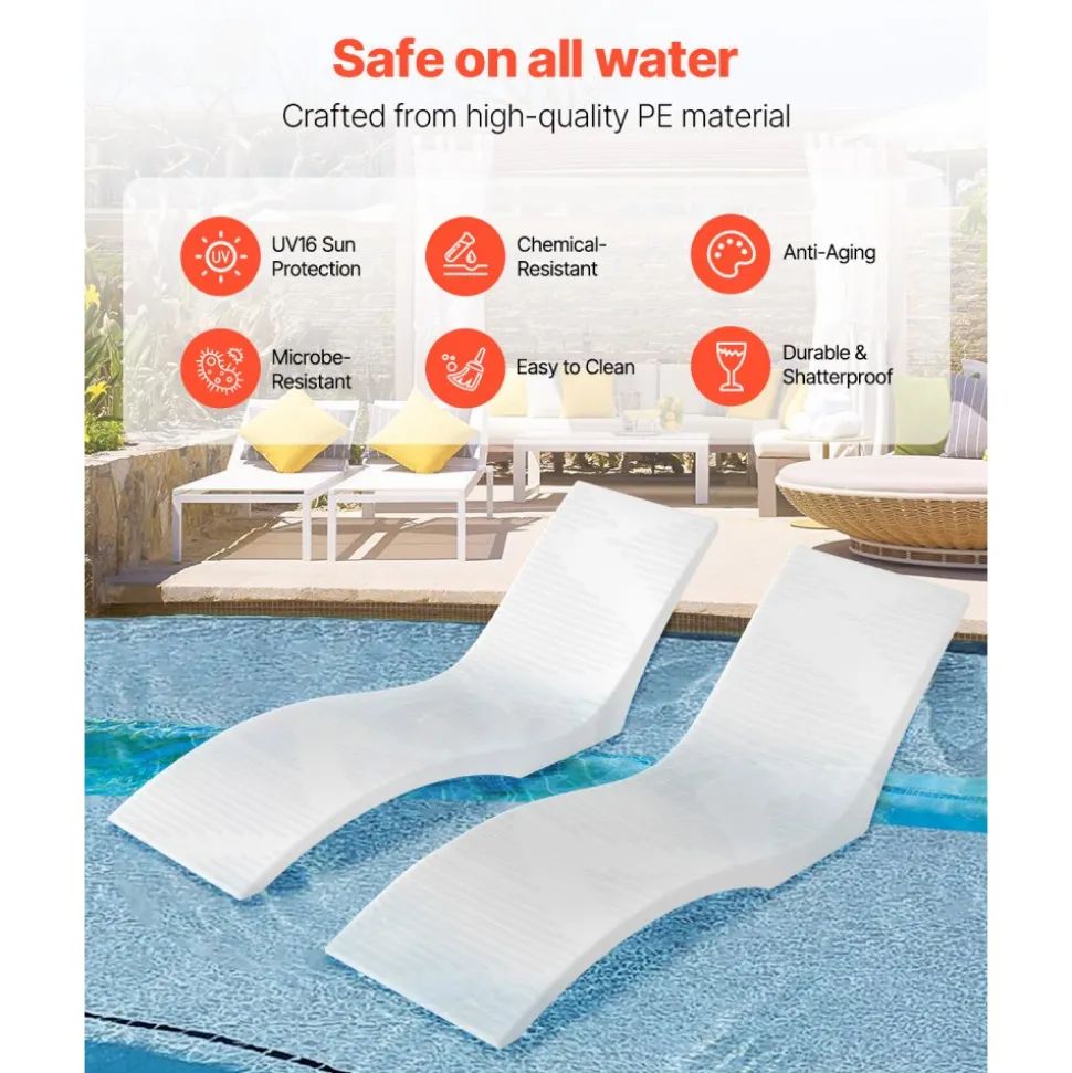 VEVOR In-Pool Lounge Chairs, Set of 2 Chaise Lounger, Inside Pool Lounge Chairs for up to 5" Water Depths, Fixed in Pools & Floating on Water, Suitable for All Pool Types, Poolside & Sun Deck Tanning