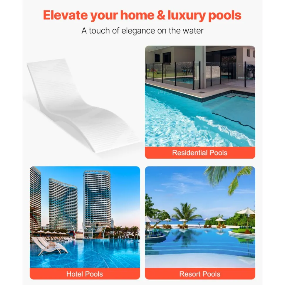 VEVOR In-Pool Lounge Chairs, Set of 2 Chaise Lounger, Inside Pool Lounge Chairs for up to 5" Water Depths, Fixed in Pools & Floating on Water, Suitable for All Pool Types, Poolside & Sun Deck Tanning