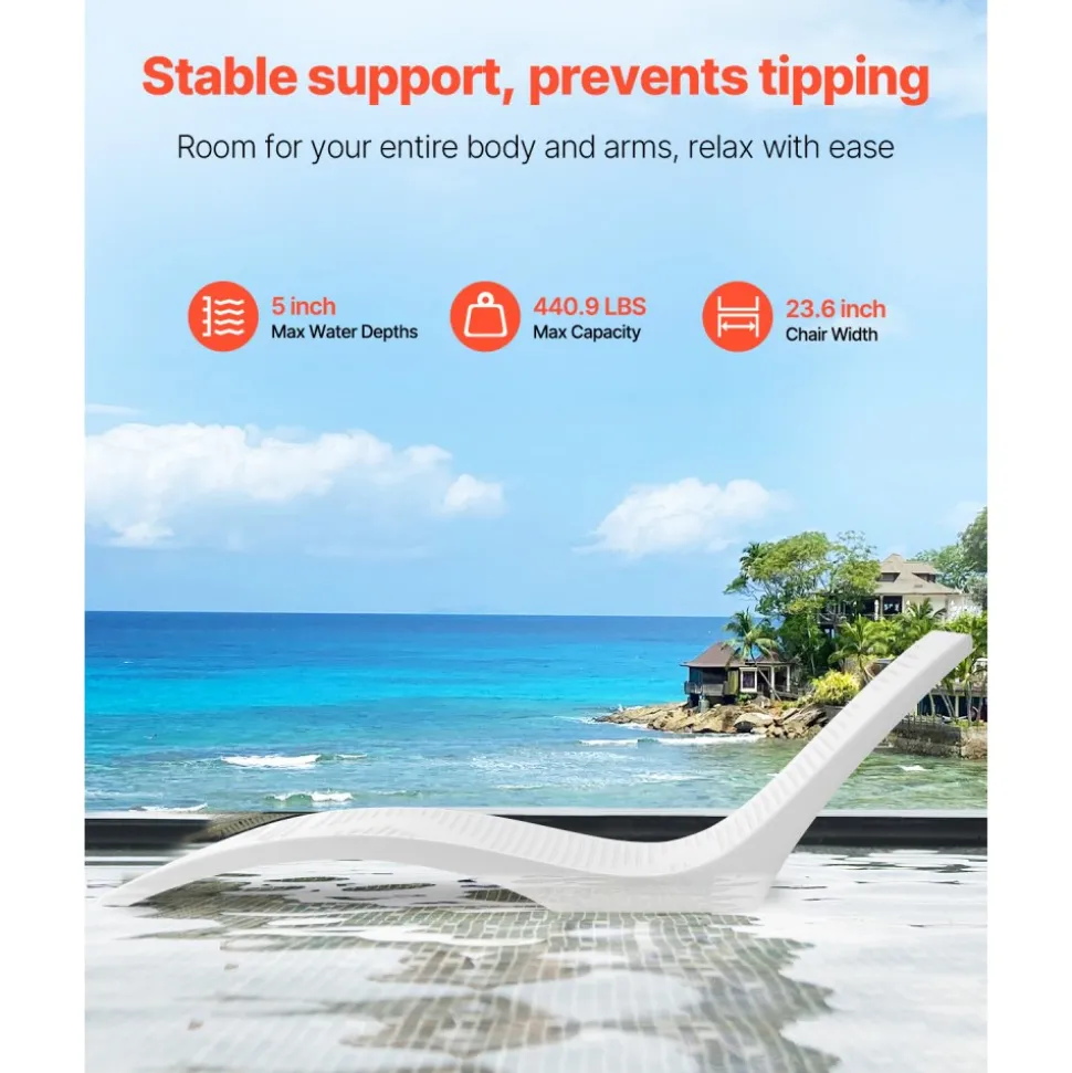 VEVOR In-Pool Lounge Chairs, Set of 2 Chaise Lounger, Inside Pool Lounge Chairs for up to 5" Water Depths, Fixed in Pools & Floating on Water, Suitable for All Pool Types, Poolside & Sun Deck Tanning