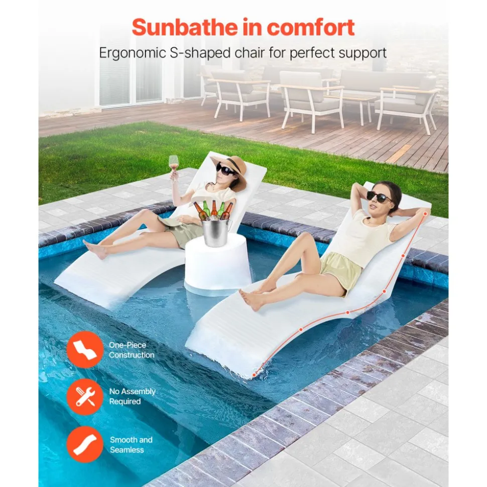 VEVOR In-Pool Lounge Chairs, Set of 2 Chaise Lounger, Inside Pool Lounge Chairs for up to 5" Water Depths, Fixed in Pools & Floating on Water, Suitable for All Pool Types, Poolside & Sun Deck Tanning