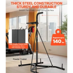 VEVOR 2 in 1 Punching Bag Stand, Steel Heavy Duty Workout Equipment, Adjustable Height Boxing Punching Bag and Speed Bag Stand, Freestanding Sandbag Rack, Holds Up to 140 lbs, for Home Gym Fitness