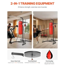 VEVOR 2 in 1 Punching Bag Stand, Steel Heavy Duty Workout Equipment, Adjustable Height Boxing Punching Bag and Speed Bag Stand, Freestanding Sandbag Rack, Holds Up to 140 lbs, for Home Gym Fitness