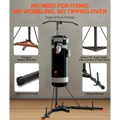 VEVOR 2 in 1 Punching Bag Stand, Steel Heavy Duty Workout Equipment, Adjustable Height Boxing Punching Bag Stand with Pull Up Bar, Freestanding Sandbag Rack, Holds Up to 140 lbs, for Home Gym Fitness