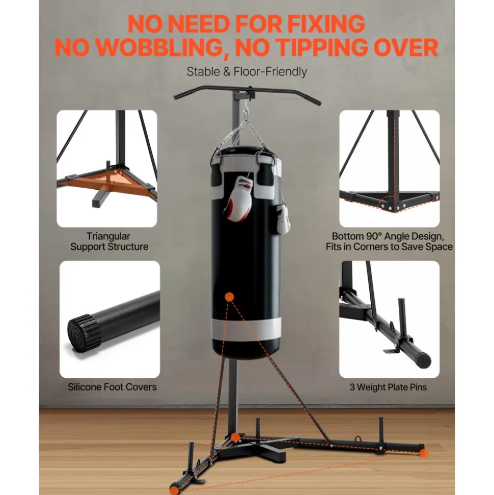 VEVOR 2 in 1 Punching Bag Stand, Steel Heavy Duty Workout Equipment, Adjustable Height Boxing Punching Bag Stand with Pull Up Bar, Freestanding Sandbag Rack, Holds Up to 140 lbs, for Home Gym Fitness