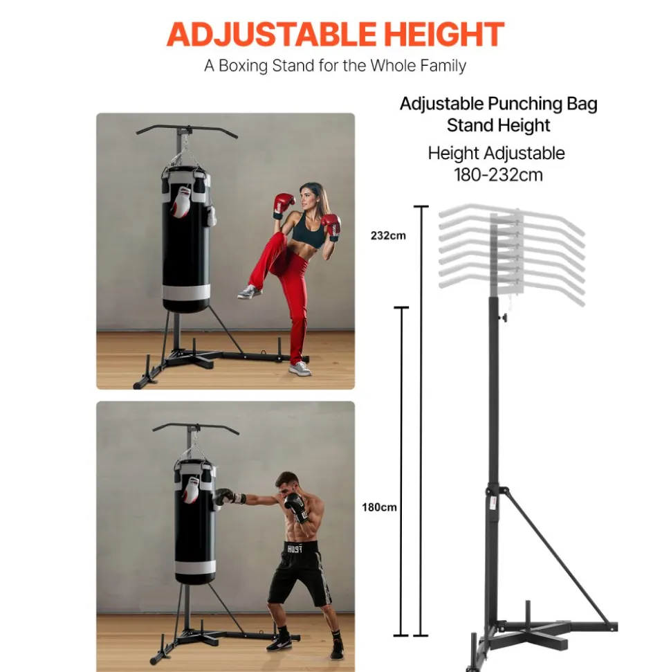 VEVOR 2 in 1 Punching Bag Stand, Steel Heavy Duty Workout Equipment, Adjustable Height Boxing Punching Bag Stand with Pull Up Bar, Freestanding Sandbag Rack, Holds Up to 140 lbs, for Home Gym Fitness