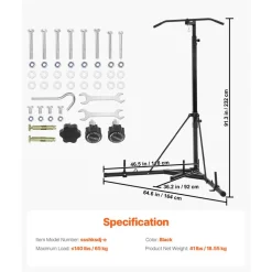 VEVOR 2 in 1 Punching Bag Stand, Steel Heavy Duty Workout Equipment, Adjustable Height Boxing Punching Bag Stand with Pull Up Bar, Freestanding Sandbag Rack, Holds Up to 140 lbs, for Home Gym Fitness