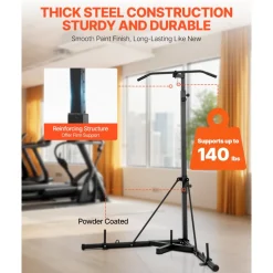 VEVOR 2 in 1 Punching Bag Stand, Steel Heavy Duty Workout Equipment, Adjustable Height Boxing Punching Bag Stand with Pull Up Bar, Freestanding Sandbag Rack, Holds Up to 140 lbs, for Home Gym Fitness