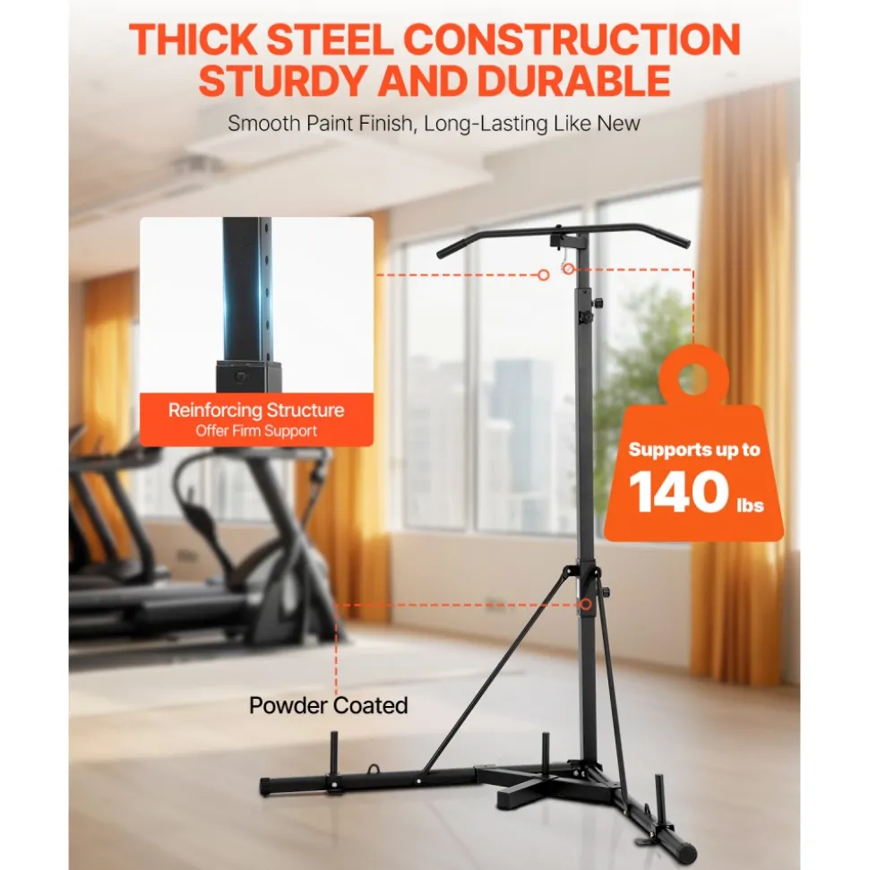 VEVOR 2 in 1 Punching Bag Stand, Steel Heavy Duty Workout Equipment, Adjustable Height Boxing Punching Bag Stand with Pull Up Bar, Freestanding Sandbag Rack, Holds Up to 140 lbs, for Home Gym Fitness