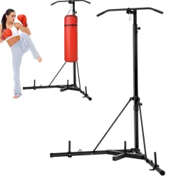 VEVOR 2 in 1 Punching Bag Stand, Steel Heavy Duty Workout Equipment, Adjustable Height Boxing Punching Bag Stand with Pull Up Bar, Freestanding Sandbag Rack, Holds Up to 140 lbs, for Home Gym Fitness