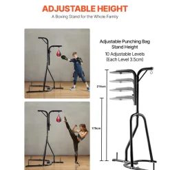 VEVOR 2 in 1 Punching Bag Stand, Steel Heavy Duty Workout Equipment, Adjustable Height Boxing Punching Bag and Speed Bag Stand, Freestanding Sandbag Rack, Holds Up to 140 lbs, for Home Gym Fitness
