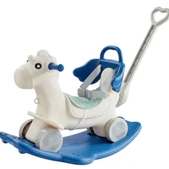 VEVOR 4 in 1 Rocking Horse for Toddlers 1-3 Years, Baby Rocking Horse with Detachable Balance Board, Push Handle and 4 Smooth Wheels, Support up to HDPE 80 lbs Kids Ride on Toy with Sound, Blue