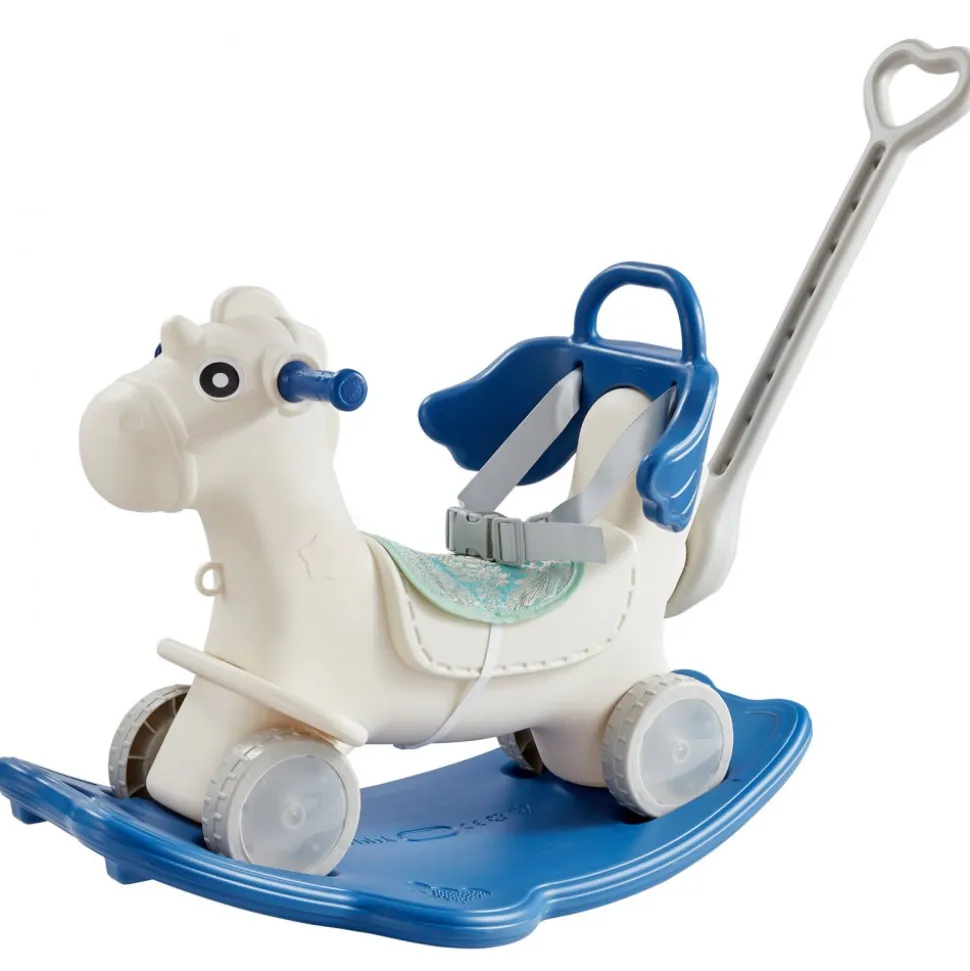 VEVOR 4 in 1 Rocking Horse for Toddlers 1-3 Years, Baby Rocking Horse with Detachable Balance Board, Push Handle and 4 Smooth Wheels, Support up to HDPE 80 lbs Kids Ride on Toy with Sound, Blue