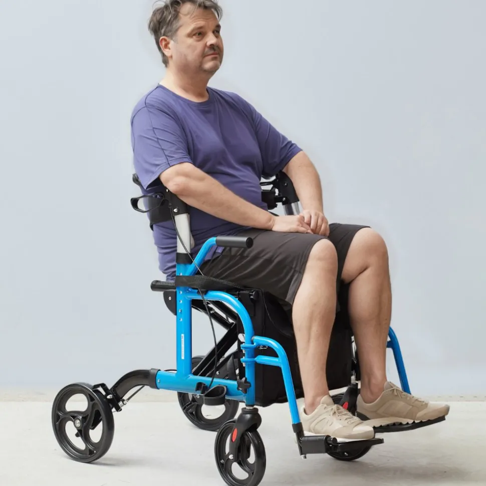 VEVOR 2 in 1 Rollator Walker & Transport Chair for Seniors, Folding Rolling Walker Wheelchair Combo & Footrests, Lightweight Aluminum Mobility Walker with Adjustable Handle, All Terrain Wheels, 300LBS
