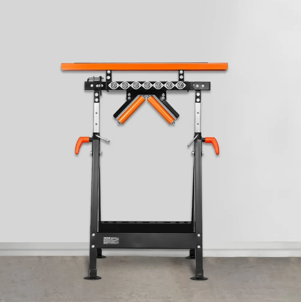 VEVOR 4-in-1 Roller Stand, 440 lb Load Capacity, 33-50 in Adjustable Height, Folding Heavy Duty with Rack & Polished Multi-directional Roller Head, for Table Saw Outfeed Woodworking Extension Support