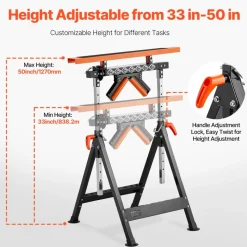 VEVOR 4-in-1 Roller Stand, 440 lb Load Capacity, 33-50 in Adjustable Height, Folding Heavy Duty with Rack & Polished Multi-directional Roller Head, for Table Saw Outfeed Woodworking Extension Support