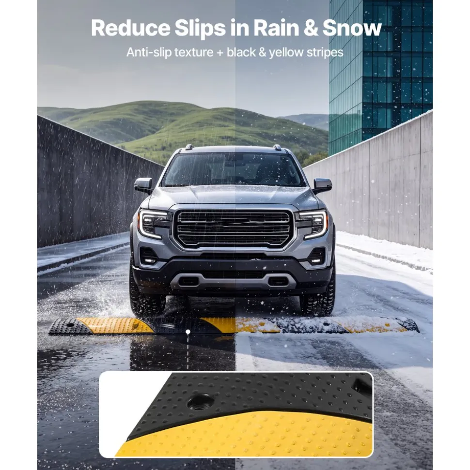 VEVOR 40 in Rubber Speed Bump, 2 Pack, 2 Channel Heavy Duty Traffic Speed Hump, 22000 lbs/Axle Load Capacity, Cable Protector Ramp with Expansion Screws, for Asphalt Concrete Gravel Driveway and Road