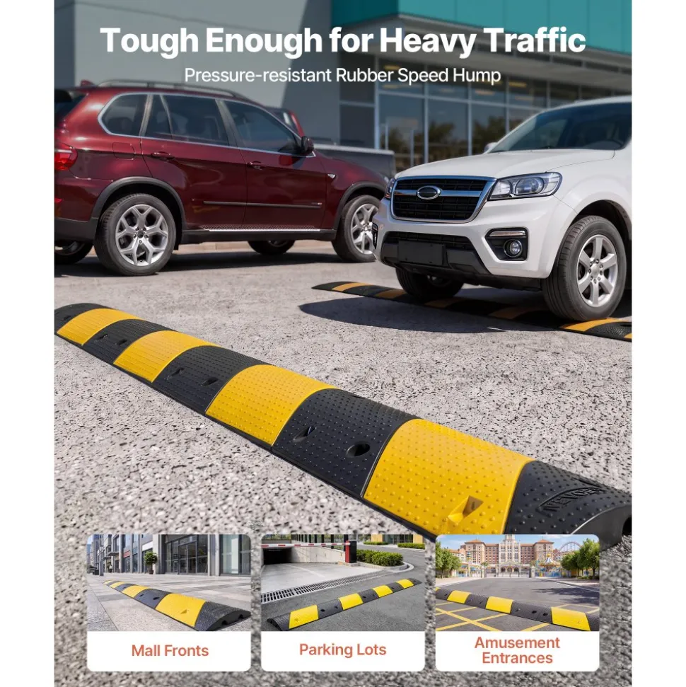 VEVOR 40 in Rubber Speed Bump, 2 Pack, 2 Channel Heavy Duty Traffic Speed Hump, 22000 lbs/Axle Load Capacity, Cable Protector Ramp with Expansion Screws, for Asphalt Concrete Gravel Driveway and Road