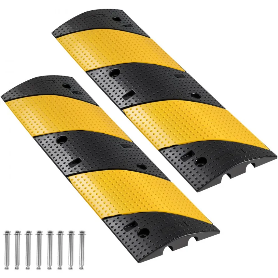 VEVOR 40 in Rubber Speed Bump, 2 Pack, 2 Channel Heavy Duty Traffic Speed Hump, 22000 lbs/Axle Load Capacity, Cable Protector Ramp with Expansion Screws, for Asphalt Concrete Gravel Driveway and Road
