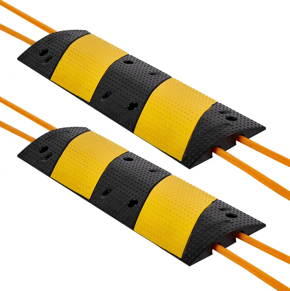 VEVOR 40 in Rubber Speed Bump, 2 Pack, 2 Channel Heavy Duty Traffic Speed Hump, 22000 lbs/Axle Load Capacity, Cable Protector Ramp with Expansion Screws, for Asphalt Concrete Gravel Driveway and Road