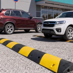 VEVOR 40 in Rubber Speed Bump, 2 Pack, 2 Channel Heavy Duty Traffic Speed Hump, 22000 lbs/Axle Load Capacity, Cable Protector Ramp with Expansion Screws, for Asphalt Concrete Gravel Driveway and Road