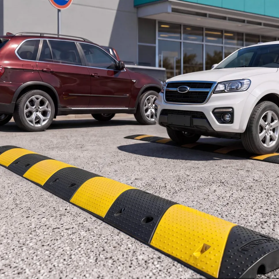 VEVOR 40 in Rubber Speed Bump, 2 Pack, 2 Channel Heavy Duty Traffic Speed Hump, 22000 lbs/Axle Load Capacity, Cable Protector Ramp with Expansion Screws, for Asphalt Concrete Gravel Driveway and Road