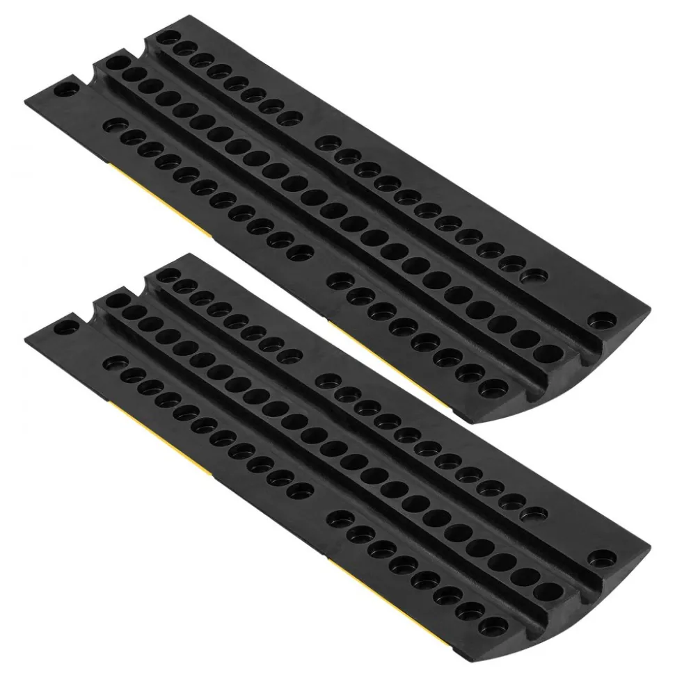 VEVOR 40 in Rubber Speed Bump, 2 Pack, 2 Channel Heavy Duty Traffic Speed Hump, 22000 lbs/Axle Load Capacity, Cable Protector Ramp with Expansion Screws, for Asphalt Concrete Gravel Driveway and Road