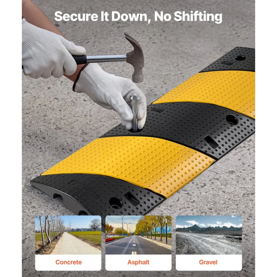 VEVOR 40 in Rubber Speed Bump, 2 Pack, 2 Channel Heavy Duty Traffic Speed Hump, 22000 lbs/Axle Load Capacity, Cable Protector Ramp with Expansion Screws, for Asphalt Concrete Gravel Driveway and Road