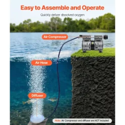 VEVOR 3/8 in Self Sinking Aeration Hose, 100 Ft Long Weighted Pond Aerator Hose Kit, Heavy Duty Rubber Pond Aeration Tubing, Flexible Airline for Lake Water Garden Aerators & Diffusers