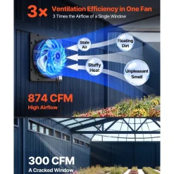 VEVOR 10 in Shutter Exhaust Fan Wall-Mount Automatic Louvers Variable Speed, Sturdy Steel Housing, Low Noise, AC Motor, 874 CFM Ventilation and Cooling for Attic, Garage, Barn, Greenhouse, Workshop