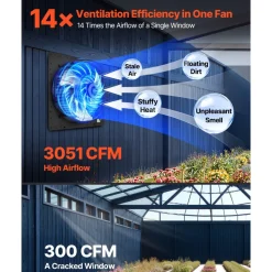 VEVOR 18 in Shutter Exhaust Fan Wall-Mount Automatic Louvers Variable Speed, Sturdy Steel Housing, Low Noise, AC Motor, 3051 CFM Ventilation and Cooling for Attic, Garage, Barn, Greenhouse, Workshop