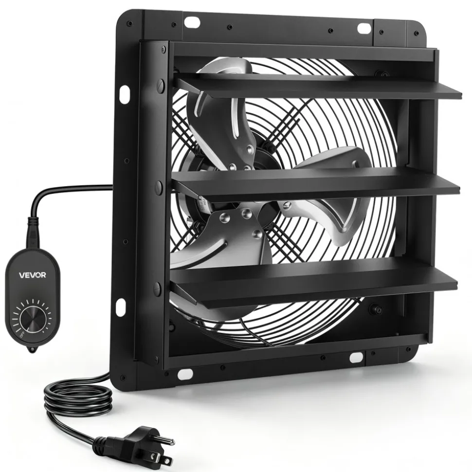 VEVOR 12 in Shutter Exhaust Fan Wall-Mount Automatic Louvers Variable Speed, Sturdy Steel Housing, Low Noise, AC Motor, 1347 CFM Ventilation and Cooling for Attic, Garage, Barn, Greenhouse, Workshop