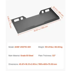VEVOR 1/2 in Skid Steer Mount Plate Universal Quick Attach Mount Plate, Easy to Bolt, 9000 lbs Load Capacity, Heavy Duty Steel Loader Plates Compatible with Kubota Bobcat Skid Steers and Tractors