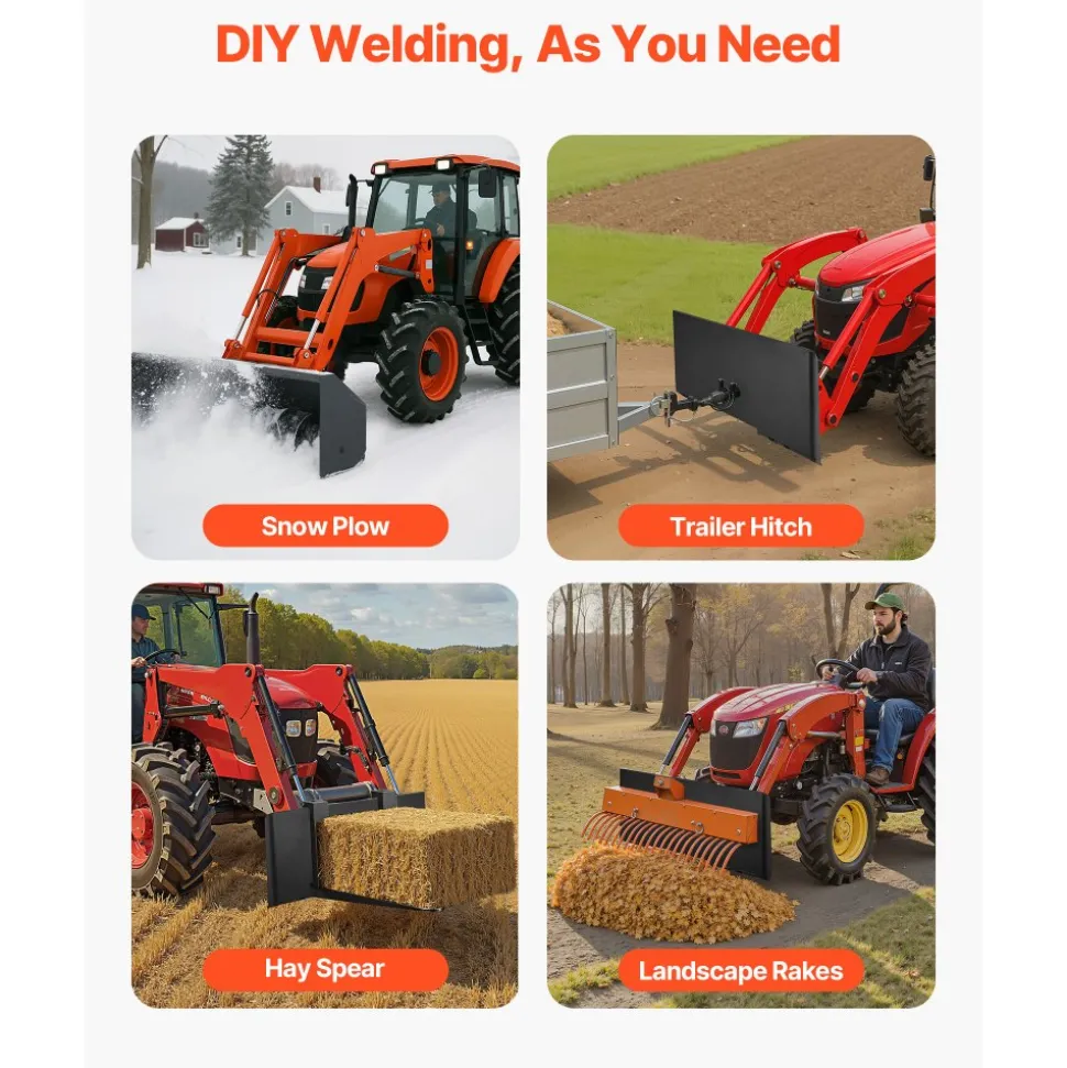 VEVOR 3/8 in Skid Steer Mount Plate, Universal Quick Attach Mount Plate, Easy to Bolt, 7000lbs Load Capacity, Heavy Duty Steel Loader Plates Compatible with Kubota Bobcat Skid Steers & Tractors