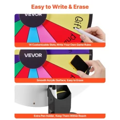 VEVOR 24 in Spinning Prize Wheel, 14 Slots Spinning Wheel with Stand, Adjustable Height Win Fortune Roulette with a Dry Erase and 2 Markers, 6 Colors, Easy Assembly, for Party Pub Trade Show Carnival