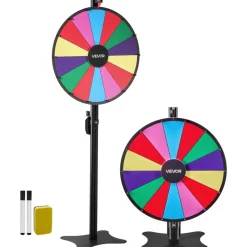 VEVOR 24 in Spinning Prize Wheel, 14 Slots Spinning Wheel with Stand, Adjustable Height Win Fortune Roulette with a Dry Erase and 2 Markers, 6 Colors, Easy Assembly, for Party Pub Trade Show Carnival