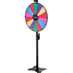 VEVOR 24 in Spinning Prize Wheel, 14 Slots Spinning Wheel with Stand, Adjustable Height Win Fortune Roulette with a Dry Erase and 2 Markers, 6 Colors, Easy Assembly, for Party Pub Trade Show Carnival