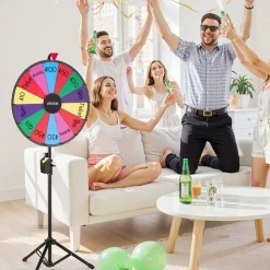 VEVOR 24 in Spinning Prize Wheel, 14 Slots Spinning Wheel with Tripod, Adjustable Height Win Fortune Roulette with a Dry Erase and 2 Markers, 6 Colors, Easy Assembly, for Party Pub Trade Show Carnival