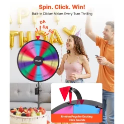 VEVOR 24 in Spinning Prize Wheel, 14 Slots Spinning Wheel with Tripod, Adjustable Height Win Fortune Roulette with a Dry Erase and 2 Markers, 6 Colors, Easy Assembly, for Party Pub Trade Show Carnival