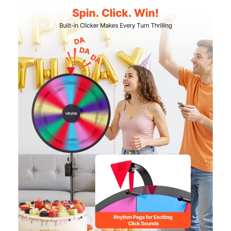 VEVOR 24 in Spinning Prize Wheel, 14 Slots Spinning Wheel with Tripod, Adjustable Height Win Fortune Roulette with a Dry Erase and 2 Markers, 6 Colors, Easy Assembly, for Party Pub Trade Show Carnival