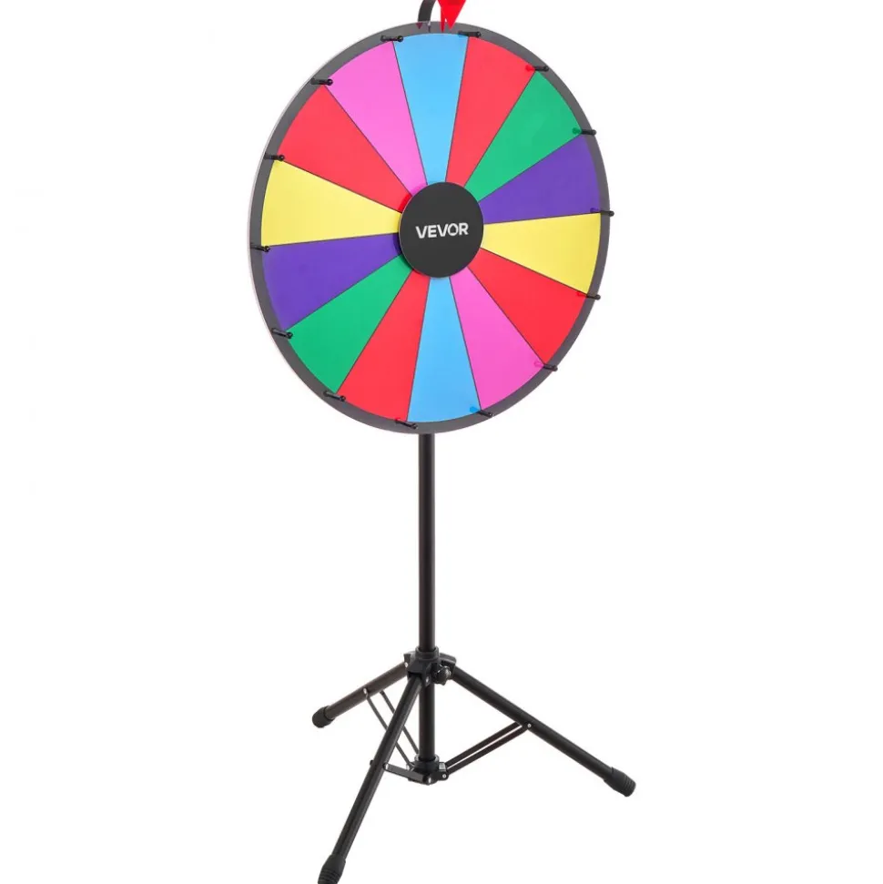 VEVOR 24 in Spinning Prize Wheel, 14 Slots Spinning Wheel with Tripod, Adjustable Height Win Fortune Roulette with a Dry Erase and 2 Markers, 6 Colors, Easy Assembly, for Party Pub Trade Show Carnival
