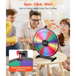 VEVOR 24 in Spinning Prize Wheel, 14 Slots Spinning Wheel with Stand, Tabletop Win Fortune Roulette with a Dry Erase and 2 Markers, 6 Colors, Easy Assembly, for Party Pub Trade Show Carnival Events