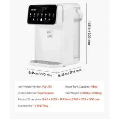 VEVOR Instant Hot Water Dispenser, Countertop Boiling Water Dispenser with Adjustable 7 Temperatures & 7 Water Volumes, 118oz Removable Water Tank, Quick Heating with Touchscreen & Child Lock for Home