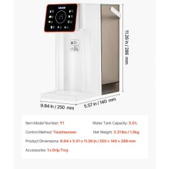 VEVOR Instant Hot Water Dispenser, Countertop Boiling Water Dispenser with Adjustable 6 Temperatures & 7 Water Volumes, 101oz Removable Water Tank, Quick Heating with Touchscreen & Child Lock for Home