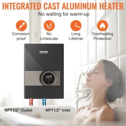 VEVOR Instant Water Heater, 18kw Electric Tankless Water Boiler, Digital Temperature Display & Easy Installation & 24-Hour Water Supply, For Kitchen Bathroom Shower Mall Salon Shampoo ETL Listed
