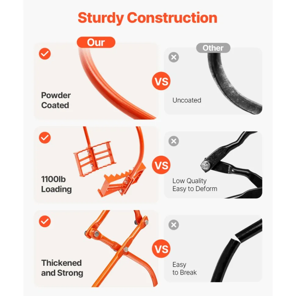 VEVOR 24in Stone Lifting Tongs, 2-Claw Rock Tongs, Heavy Duty Steel Log Tongs, 1100LBS Lifting Capacity, Swivel Log Grapple, Serrated Claw Design, Easy Chain Hook up Tongs for Stone Blocks & Marble