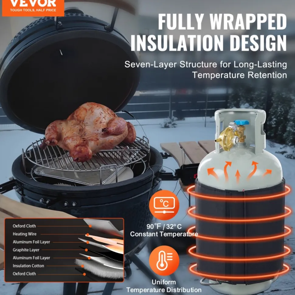 VEVOR Insulated Band Style Gas Cylinder Warmer, Fits 40 lbs Gas Tanks 120W Propane Heater, Fixed Internal Thermostat Max Temp 90 ℉, Durable Waterproof Oxford Fabric, FCC Listed