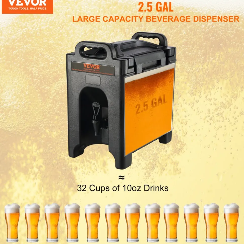VEVOR Insulated Beverage Dispenser, 2.5 Gallon, Food-grade LDPE Hot and Cold Beverage Server, Thermal Drink Dispenser Cooler with 0.9 in PU Layer Two-Stage Faucet Handle, for Restaurant Drink Shop