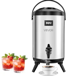VEVOR Insulated Beverage Dispenser, 2 Gal/7.6L Stainless Steel Thermal Drink Server with Spigot & Temp Display, Suitable for Hot and Cold Drinks, for Tea Coffee Water in Cafes & Restaurants, Silver